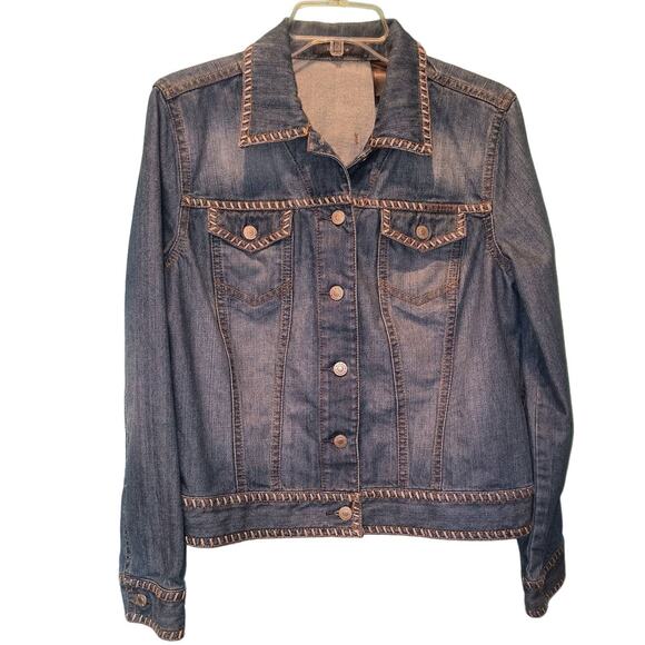 Liz Claiborne Denim Jean Jacket Women's Size L Stitching Button Up Pockets Y2k - Picture 13 of 14